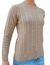 Women's crewneck sweater with braids 100% CASHMERE