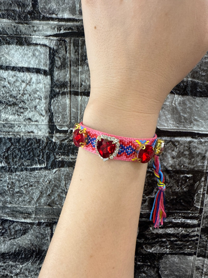 Bracciale tessuto cuori