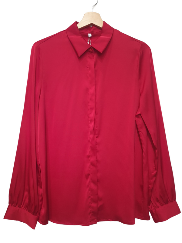 Camicia in raso di viscosa rossa